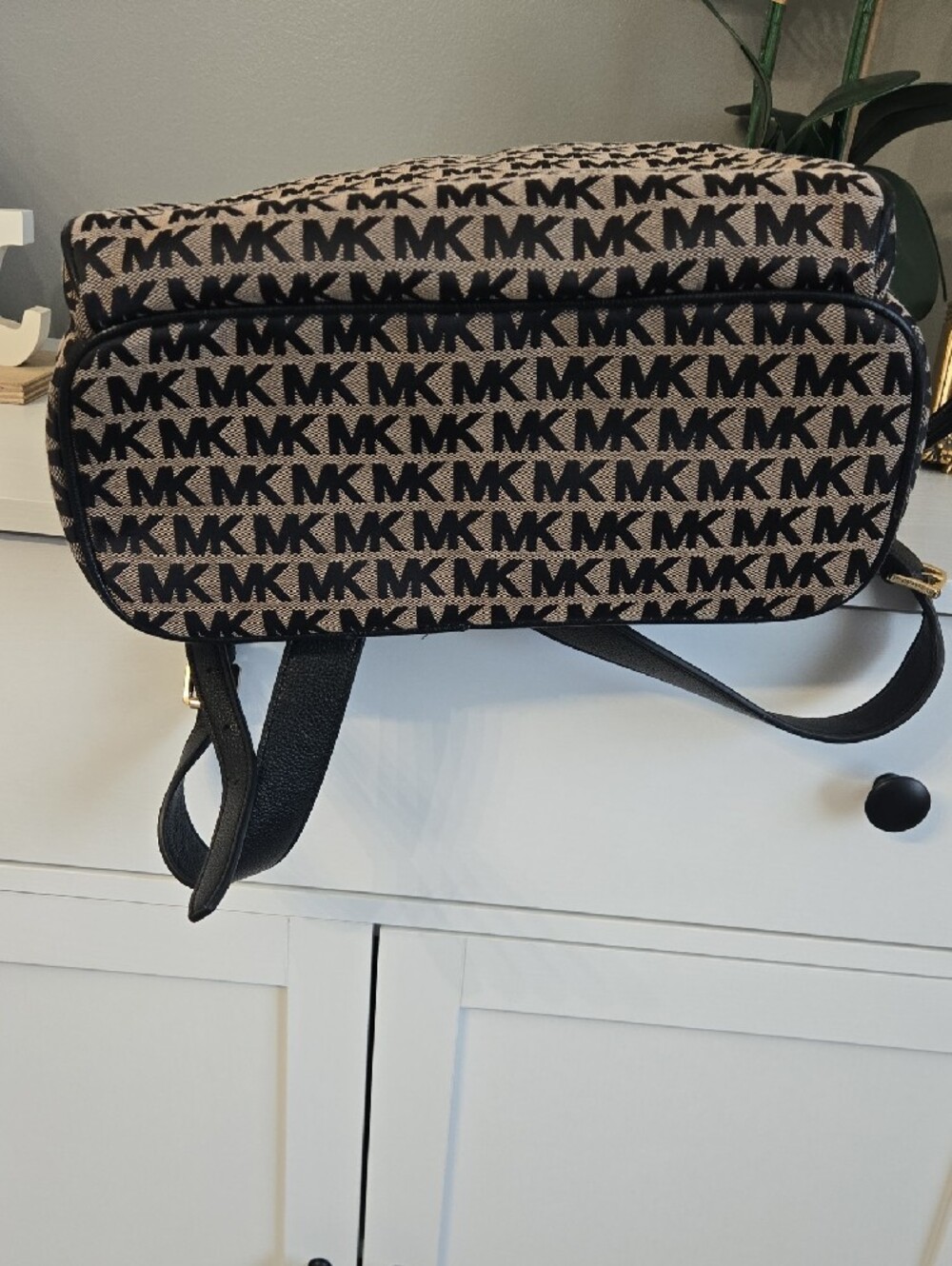 Michael Kors Black and Tan MK Monogram Backpack - Picture 9 of 11